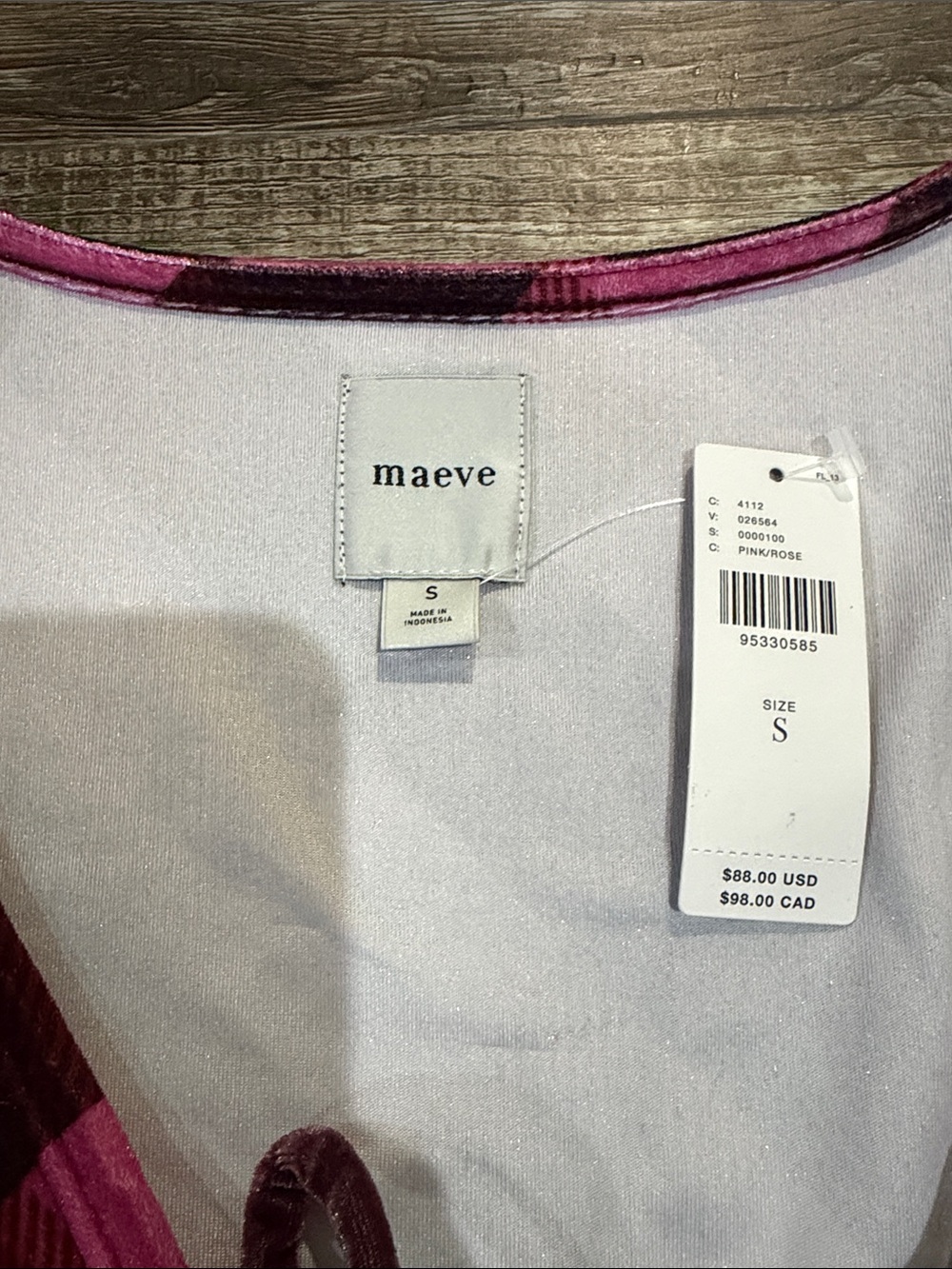 Anthropology Maeve Pink Plaid Velvet Peplum Long-Sleeve Top - Picture 2 of 6